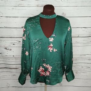 Nasty Gal‎ Green Silver Floral Blouse